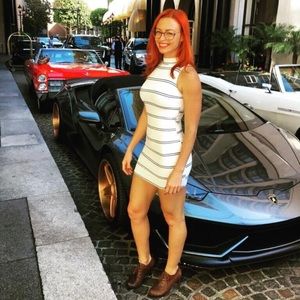 White and Navy Mock neck striped dress